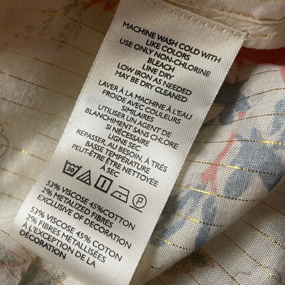 Anthropologie Cream Floral Smocked Long Sleeve Lurex Blouse Medium Peasant Boho - Picture 7 of 10